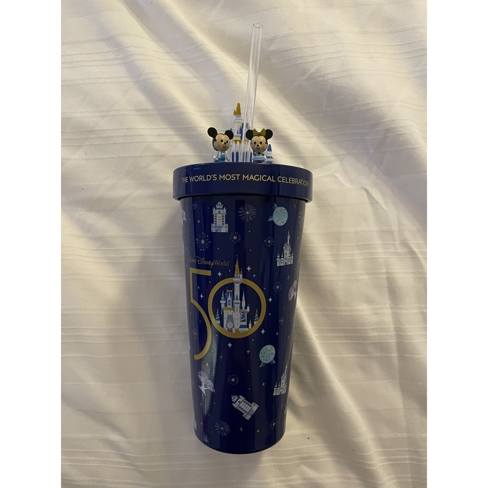 NEW Disney 50th Anniversary‎ Mickey & Minnie Castle Cuties Metal Tumbler Cup